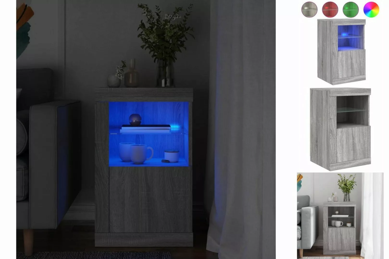 vidaXL Kleiderschrank Beistellschrank mit LED-Leuchten Grau Sonoma Holzwerk günstig online kaufen