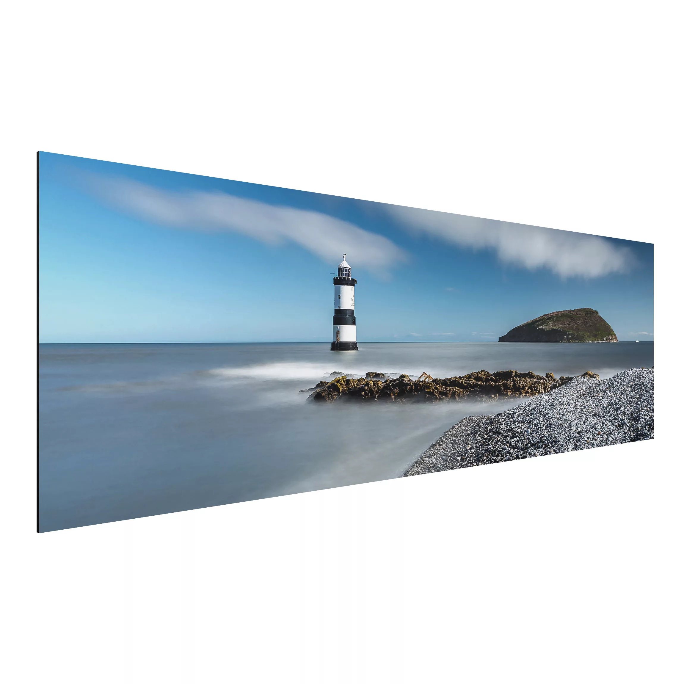 Alu-Dibond Bild Natur & Landschaft - Panorama Leuchtturm in Wales günstig online kaufen