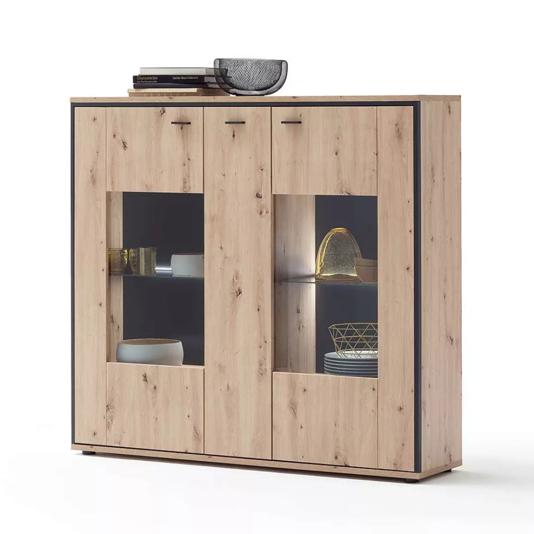 Highboard Vitrine in Eichefarben und Anthrazit modern günstig online kaufen