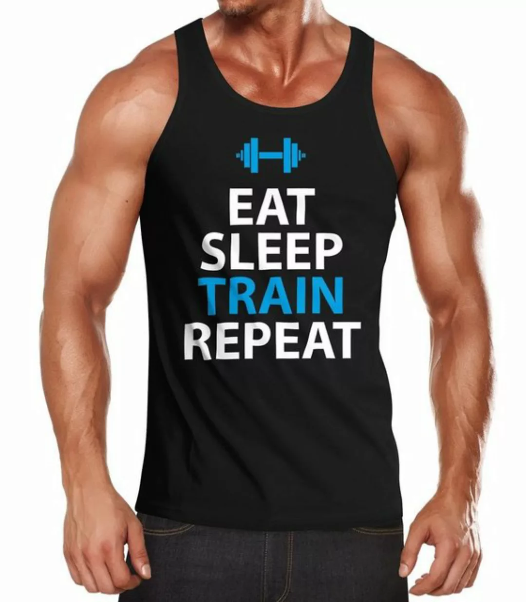 MoonWorks Tanktop Herren Tanktop Eat Sleep Train Repeat Bodybuilder Fitness günstig online kaufen