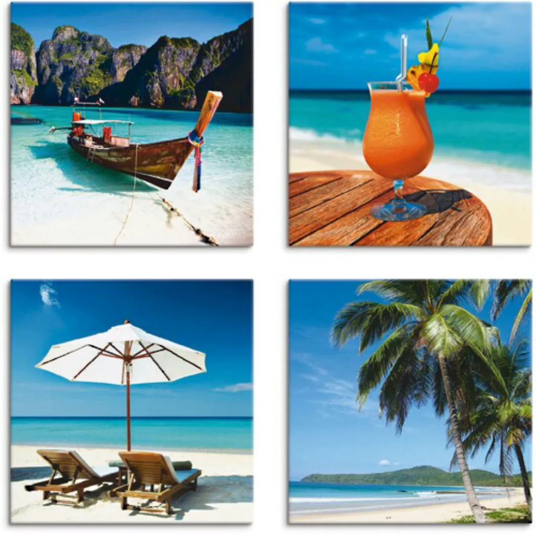 Artland Leinwandbild »Maya Bay Fruchtcocktail Strand«, Strand, (4 St.), 4er günstig online kaufen