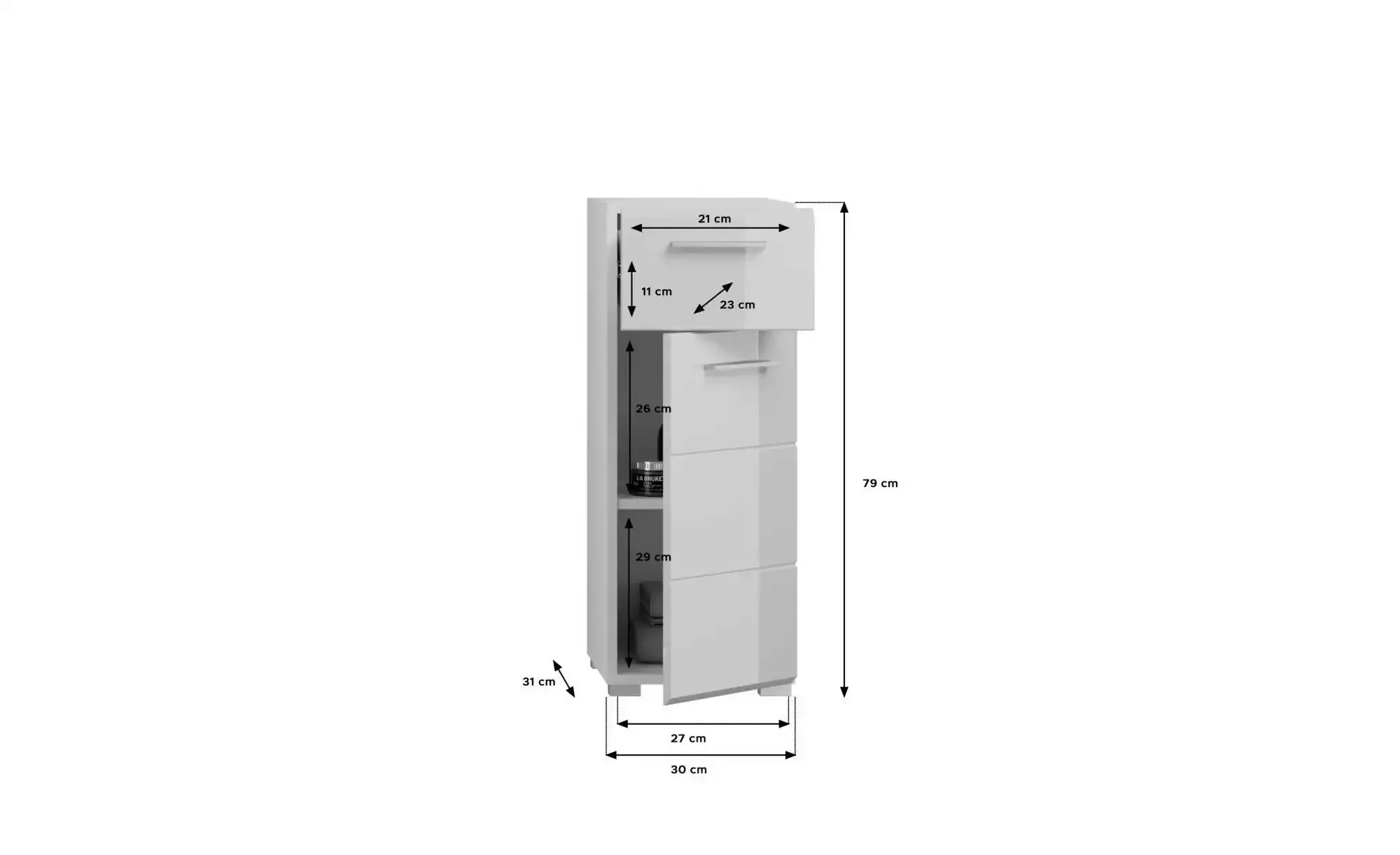 freiraum Hochschrank in Weiß Hochglanz - 30x79x31cm (BxHxT) günstig online kaufen