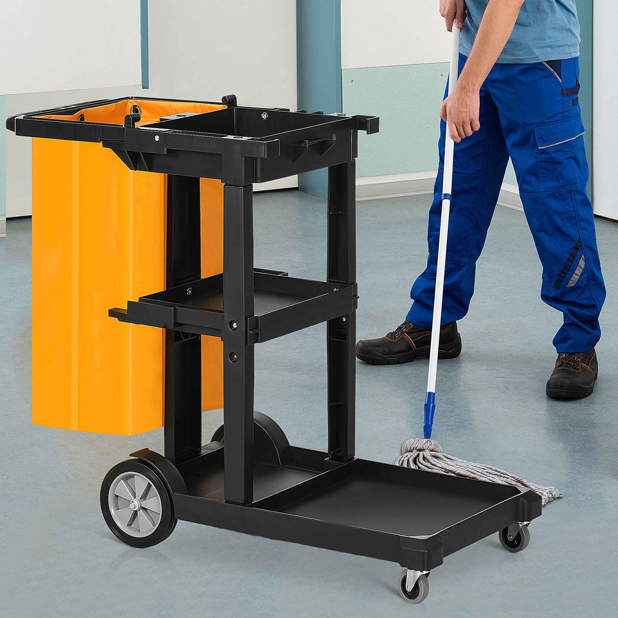 HOMCOM Professioneller Reinigungswagen mit 3 Regalen, Besenhaken und 100L B günstig online kaufen