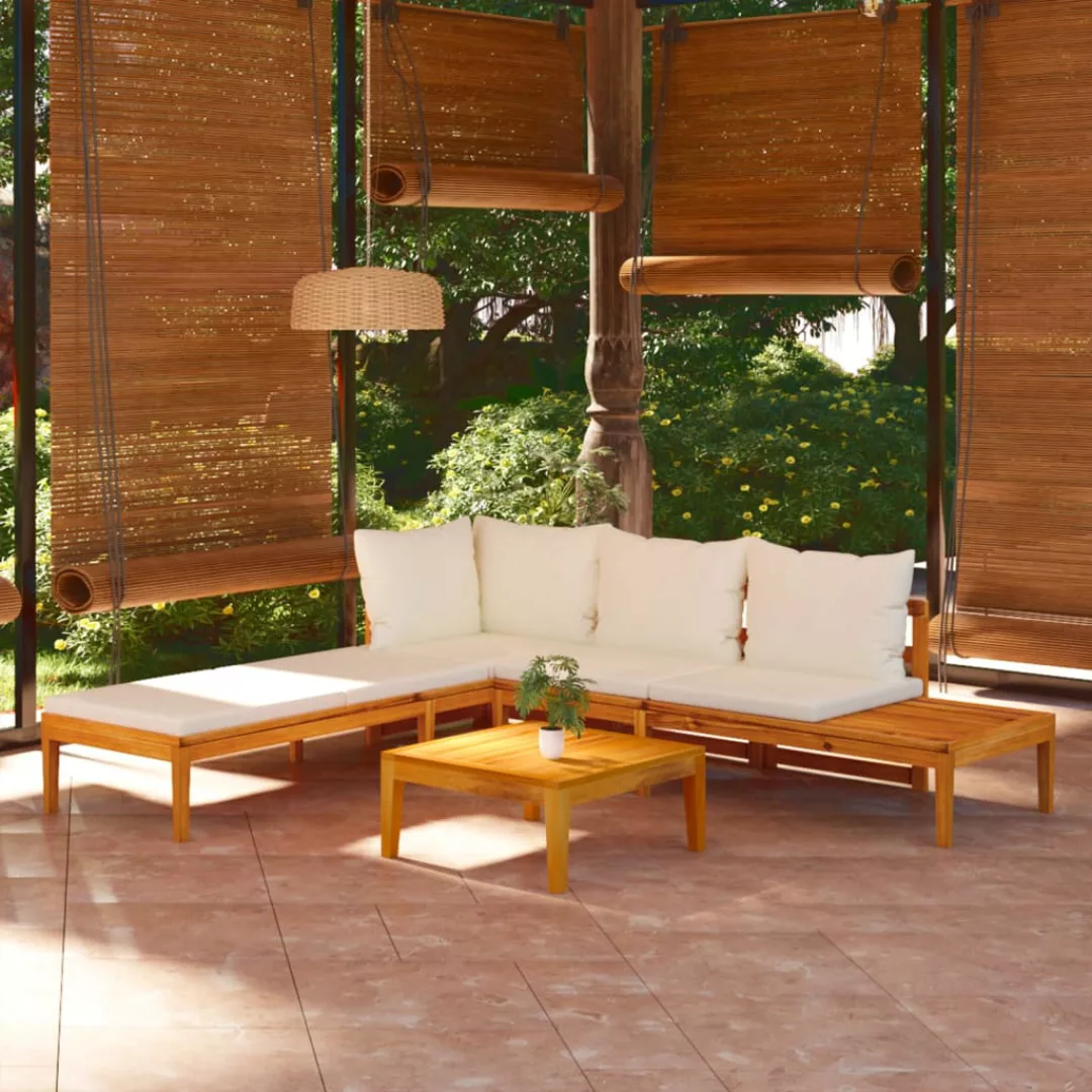 Vidaxl 3-tlg. Garten-lounge-set Mit Cremeweißen Kissen Massivholz Akazie günstig online kaufen