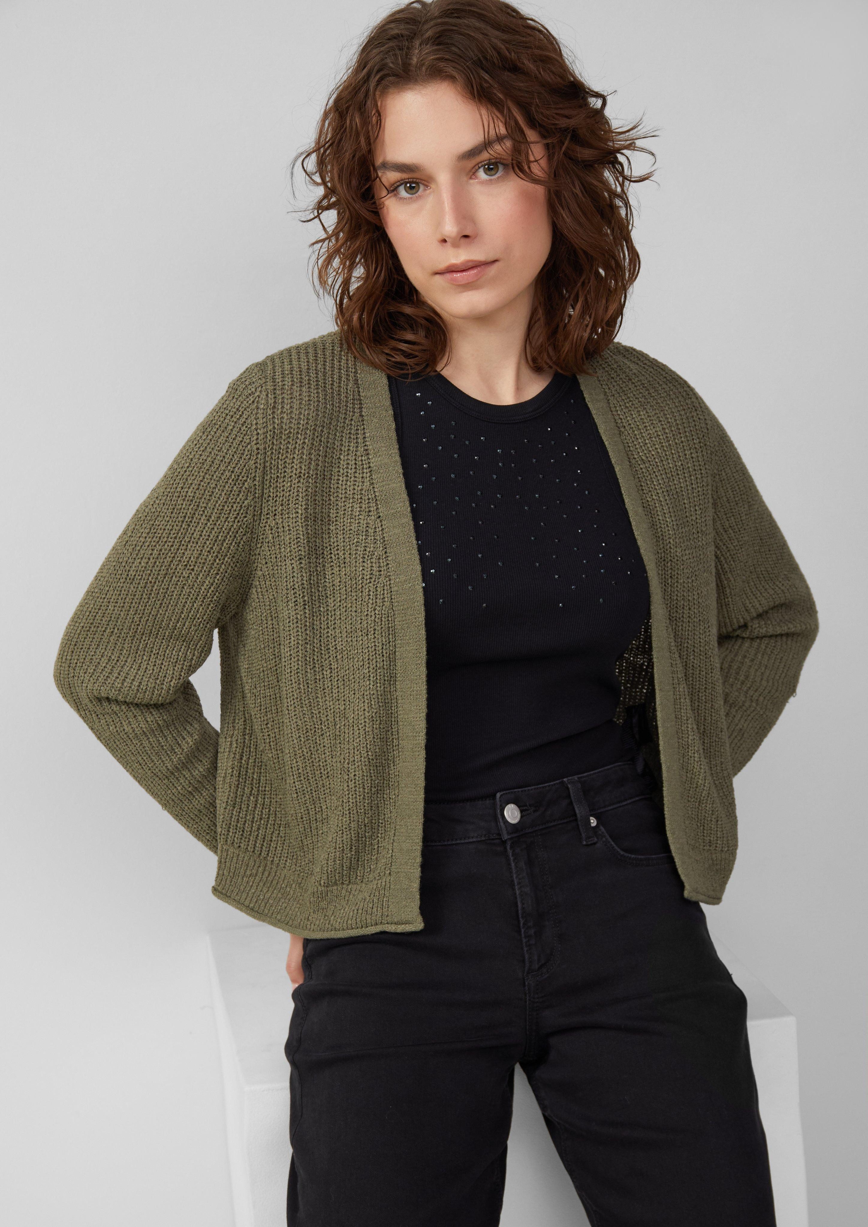QS Funktionsjacke Strickjacke aus Bändchengarn Rollsaumblende günstig online kaufen