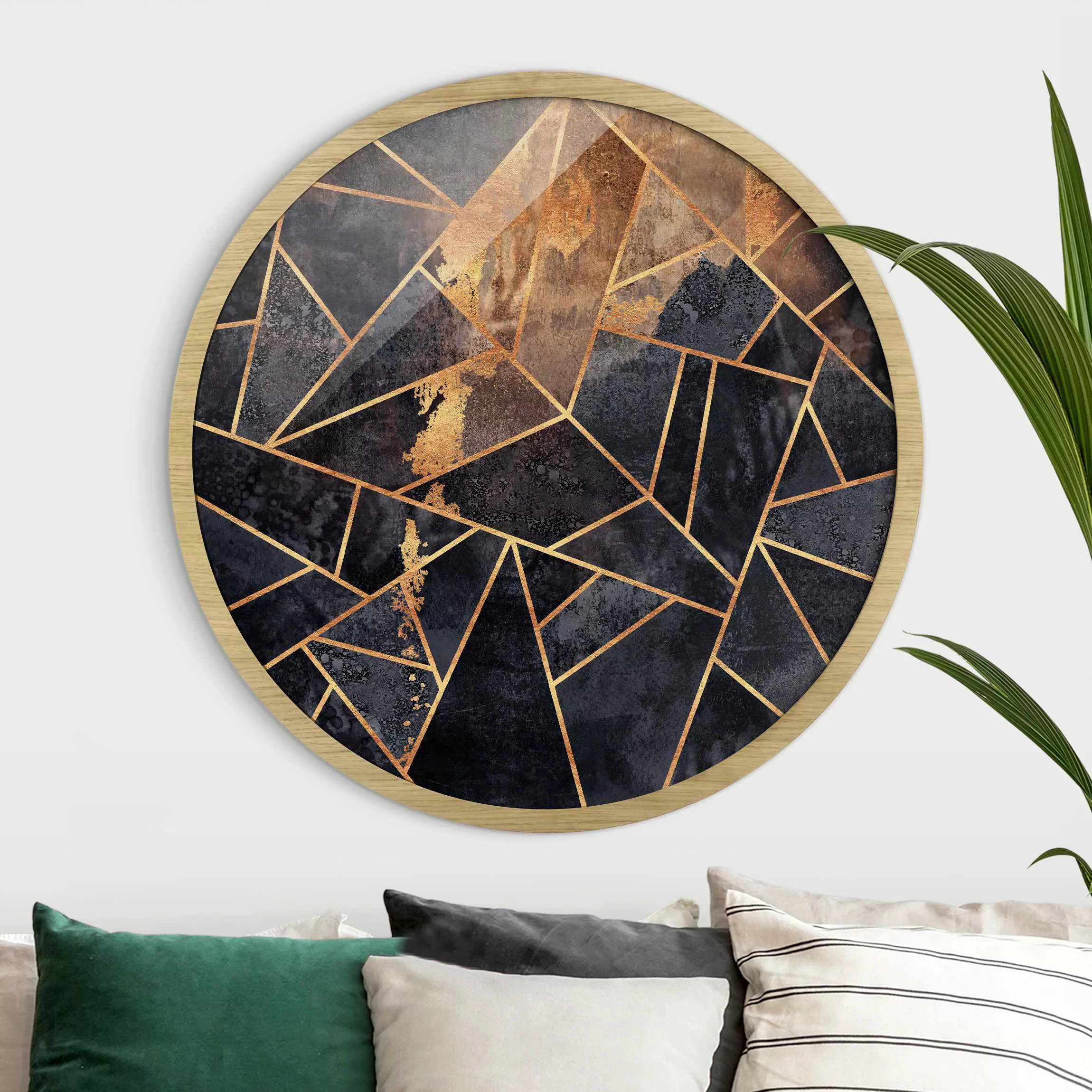 Rundes Bild mit Rahmen Onyx mit Gold günstig online kaufen