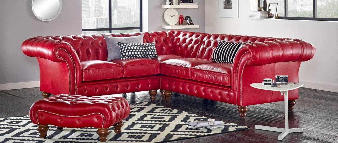 Xlmoebel Ecksofa Rotes Ledersofa in Chesterfield-Design für die Ecke der Co günstig online kaufen