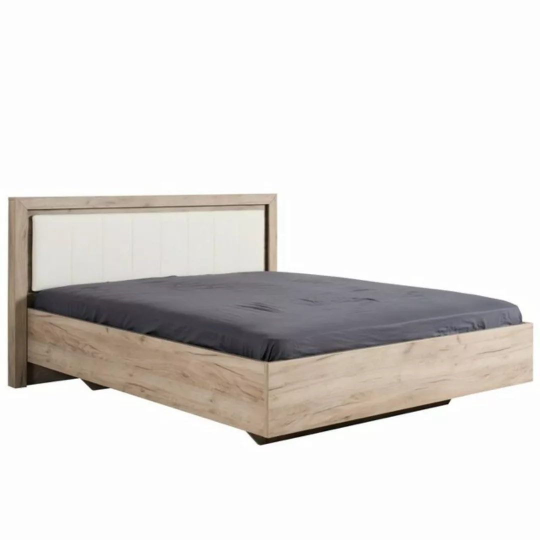 Homestyle4u Holzbett 160x200 Doppelbett Kunstleder Weiß Braun Gästebett Hol günstig online kaufen