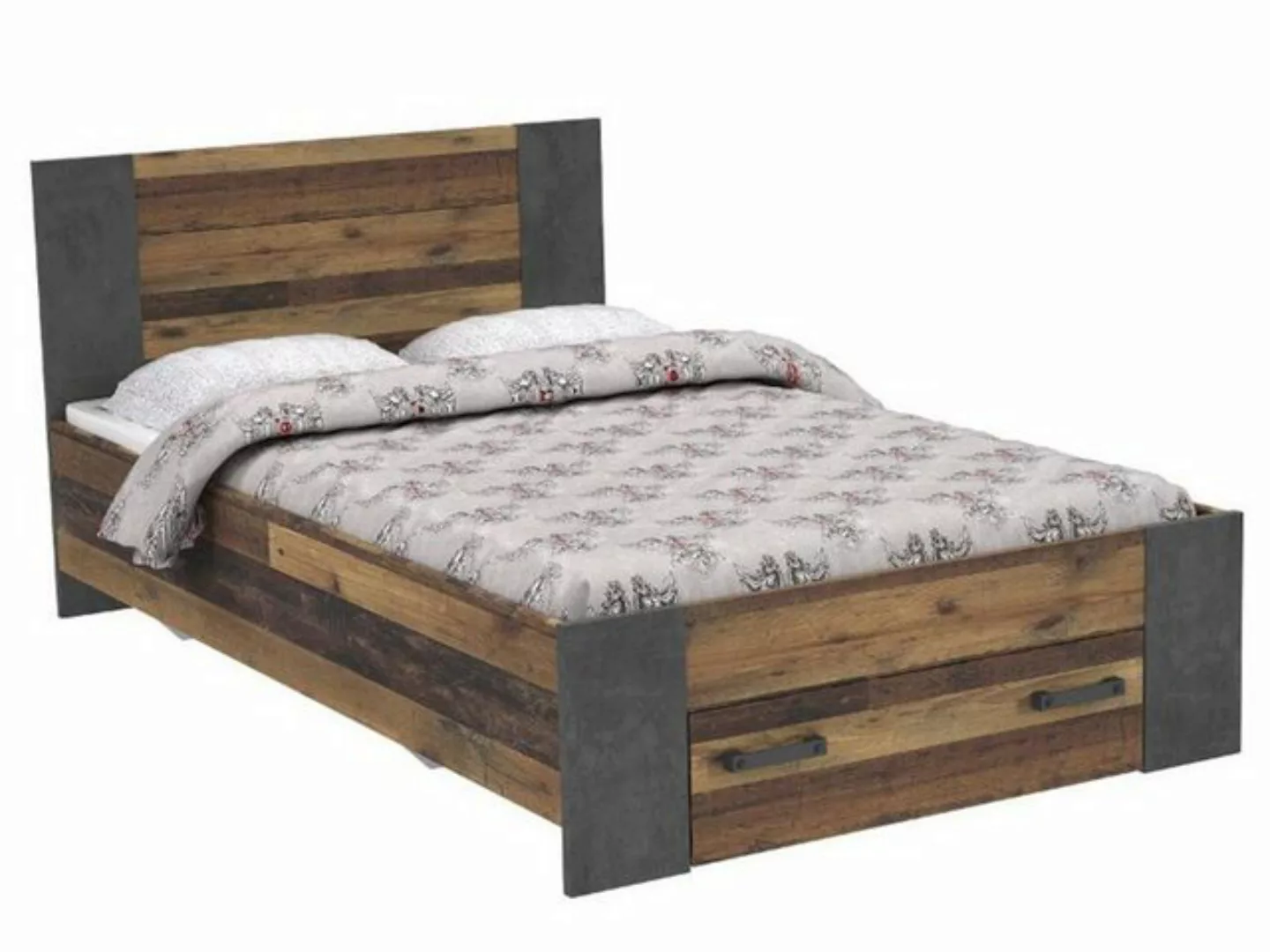 möbelando Bett Celon, Bett im Vintage-Design aus Spanplatte in Betonoptik D günstig online kaufen