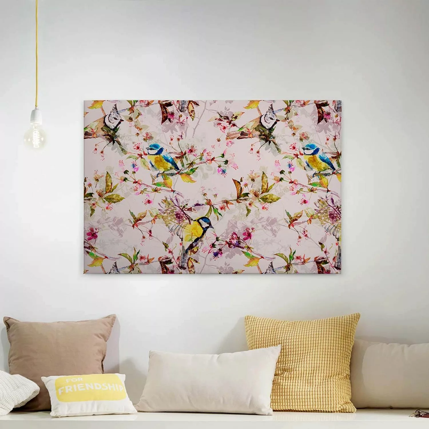 Bricoflor Vogel Bild In Pink Leinwand Bild Mit Vögeln Und Blumen Auf Canvas günstig online kaufen