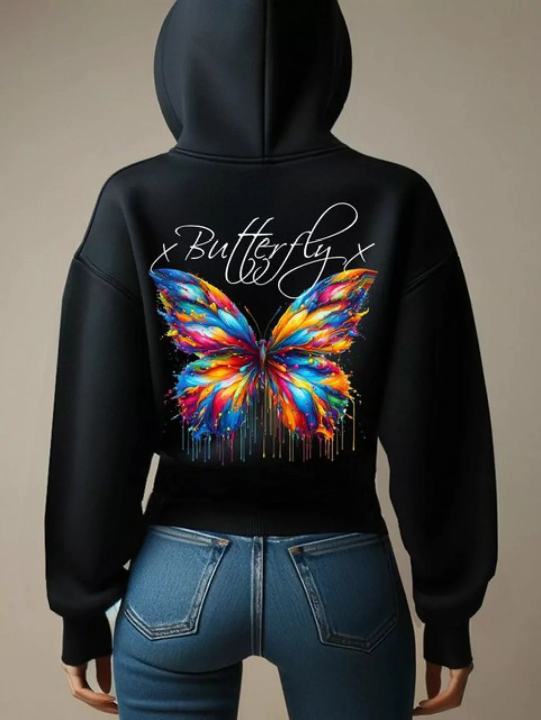 RMK Kapuzenpullover Damen Pullover Oversized Sweatshirts Schmetterling Butt günstig online kaufen