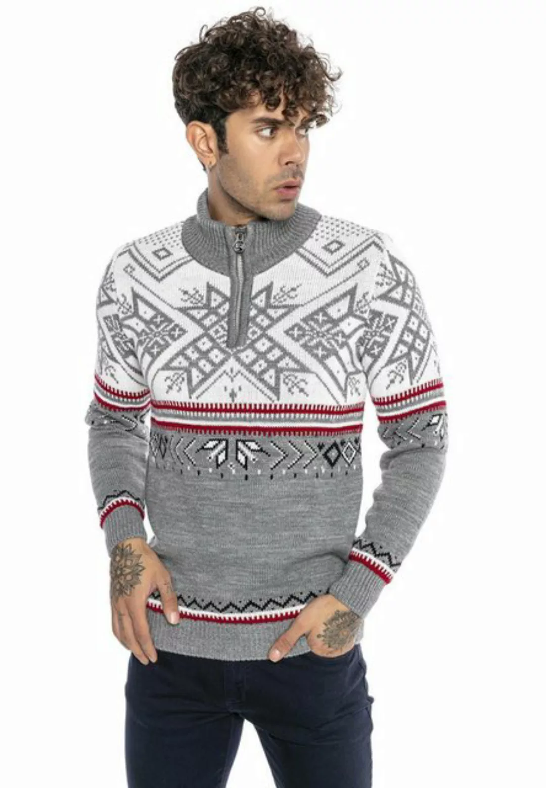 RedBridge Strickpullover Norweger Strickpullover Slim-Fit Stehkragen Kragen günstig online kaufen