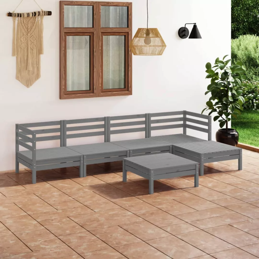 6-tlg. Garten-lounge-set Massivholz Kiefer Grau günstig online kaufen