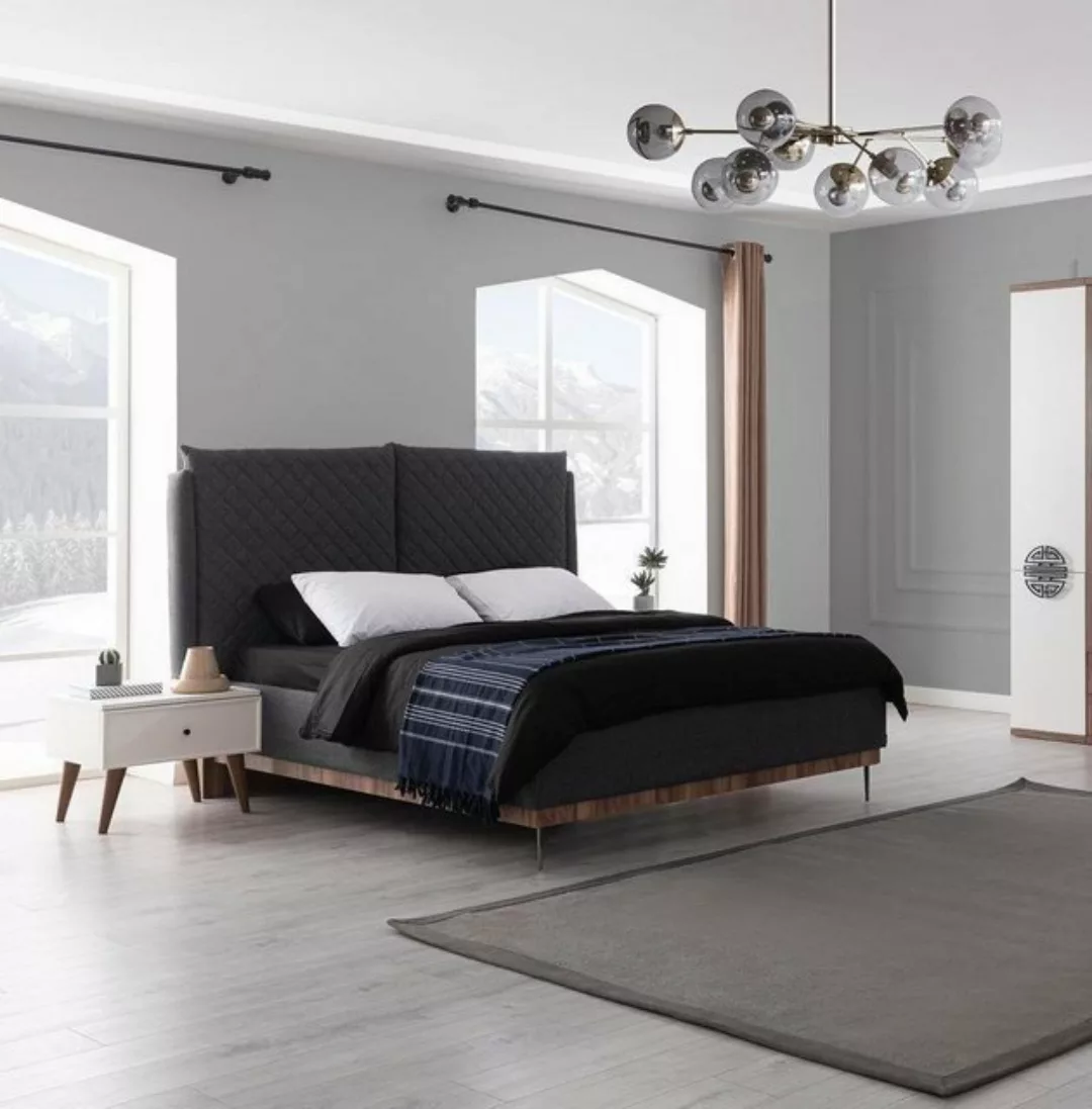 JVmoebel Bett Graues Schlafzimmer Bett Designer Möbel Luxus Holzgestell (1- günstig online kaufen