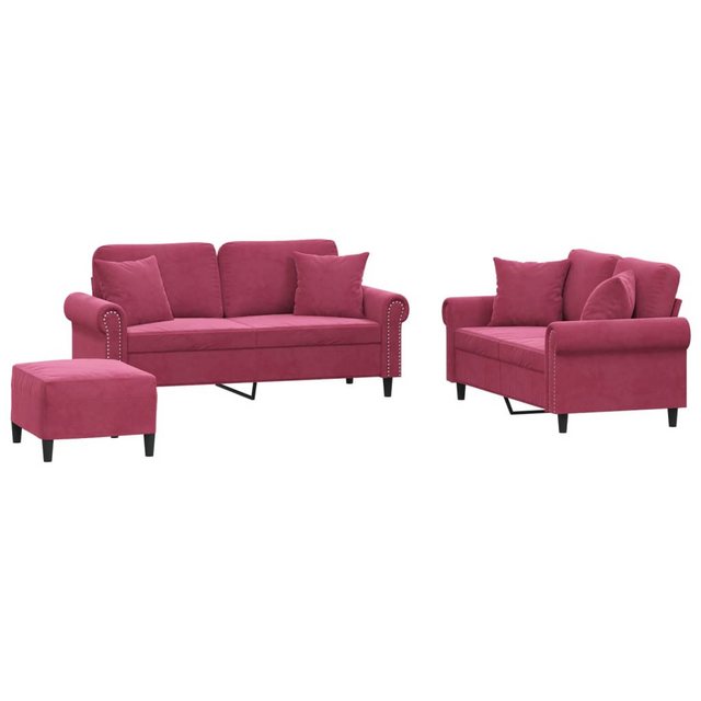 vidaXL Sofa 3-tlg. Sofagarnitur mit Kissen Weinrot Samt günstig online kaufen