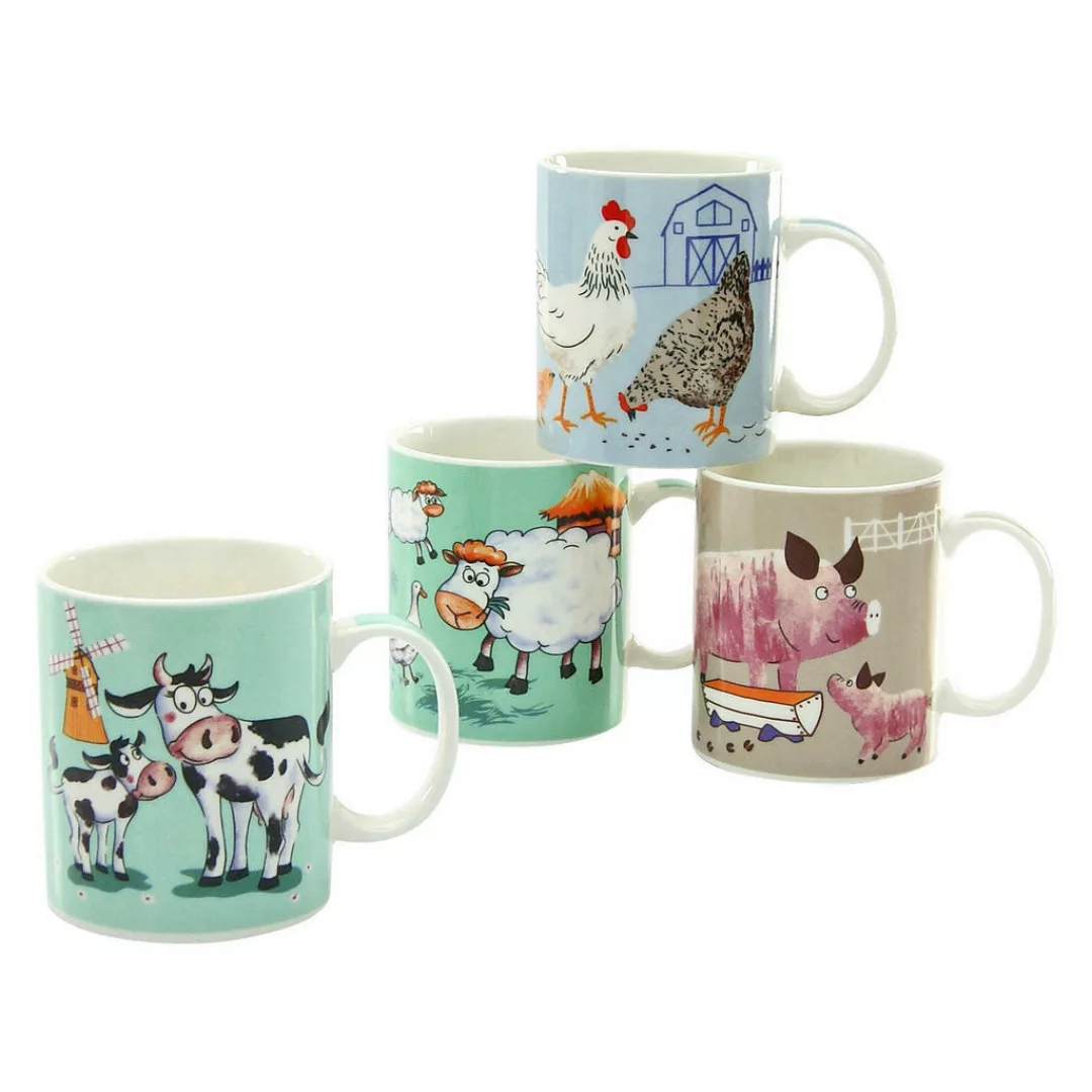 CreaTable Kaffeebecherset FARM ANIMALS multicolor Porzellan 4 tlg. günstig online kaufen
