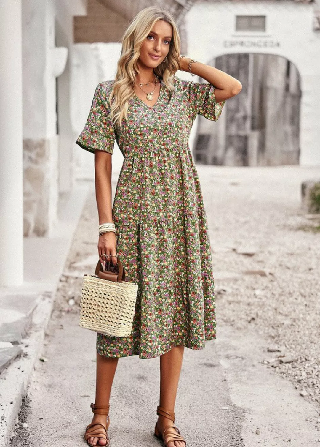 DEBAIJIA Dirndl Sommerkleid Damen Frauen Bedruckter Kleid lässiger Mode günstig online kaufen