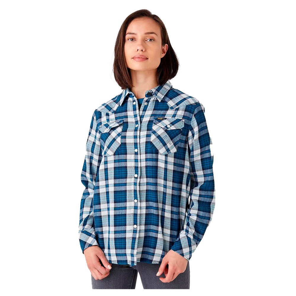 Wrangler Boyfriend Western Langarm-shirt M Majolica Blue günstig online kaufen