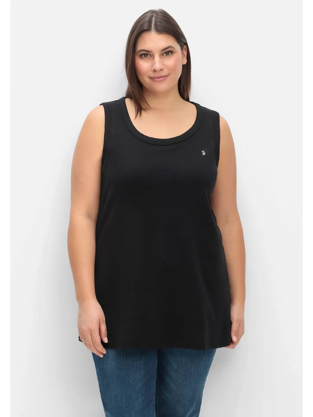 Sheego Tanktop "Große Größen", mit kleiner Logostickerei, aus Rippqualität günstig online kaufen