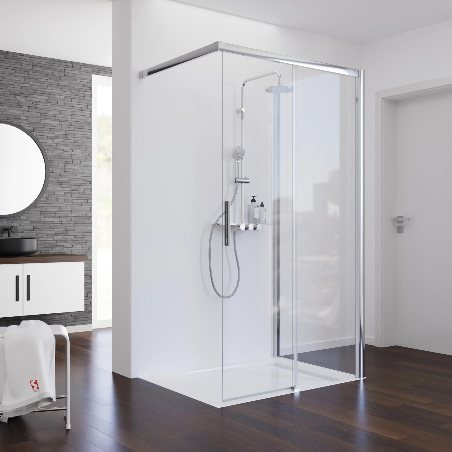 Schulte Schiebetür Walk In mit Wand Chrom-Optik 90 x 100 x 200 cm DIN Recht günstig online kaufen