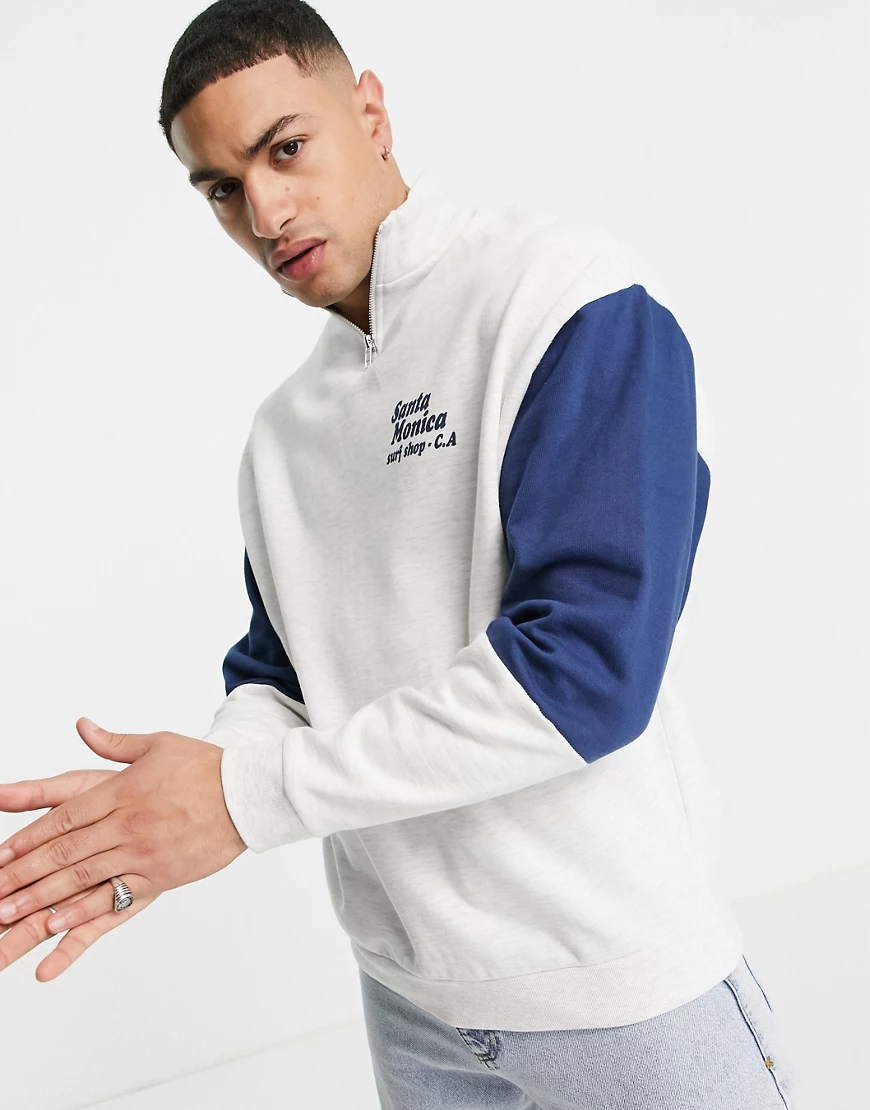 ASOS DESIGN – Oversize-Sweatshirt mit halblangem Reißverschluss und Citypri günstig online kaufen