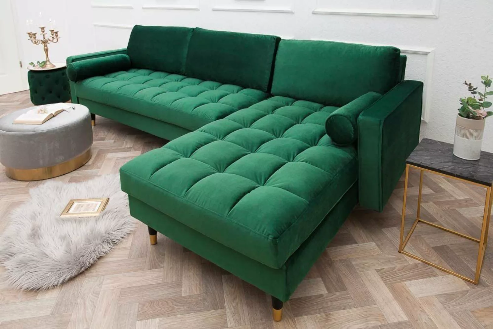 LebensWohnArt Sofa Ecksofa 260cm Ottomane beidseitig COMFORT grün Samt Fede günstig online kaufen