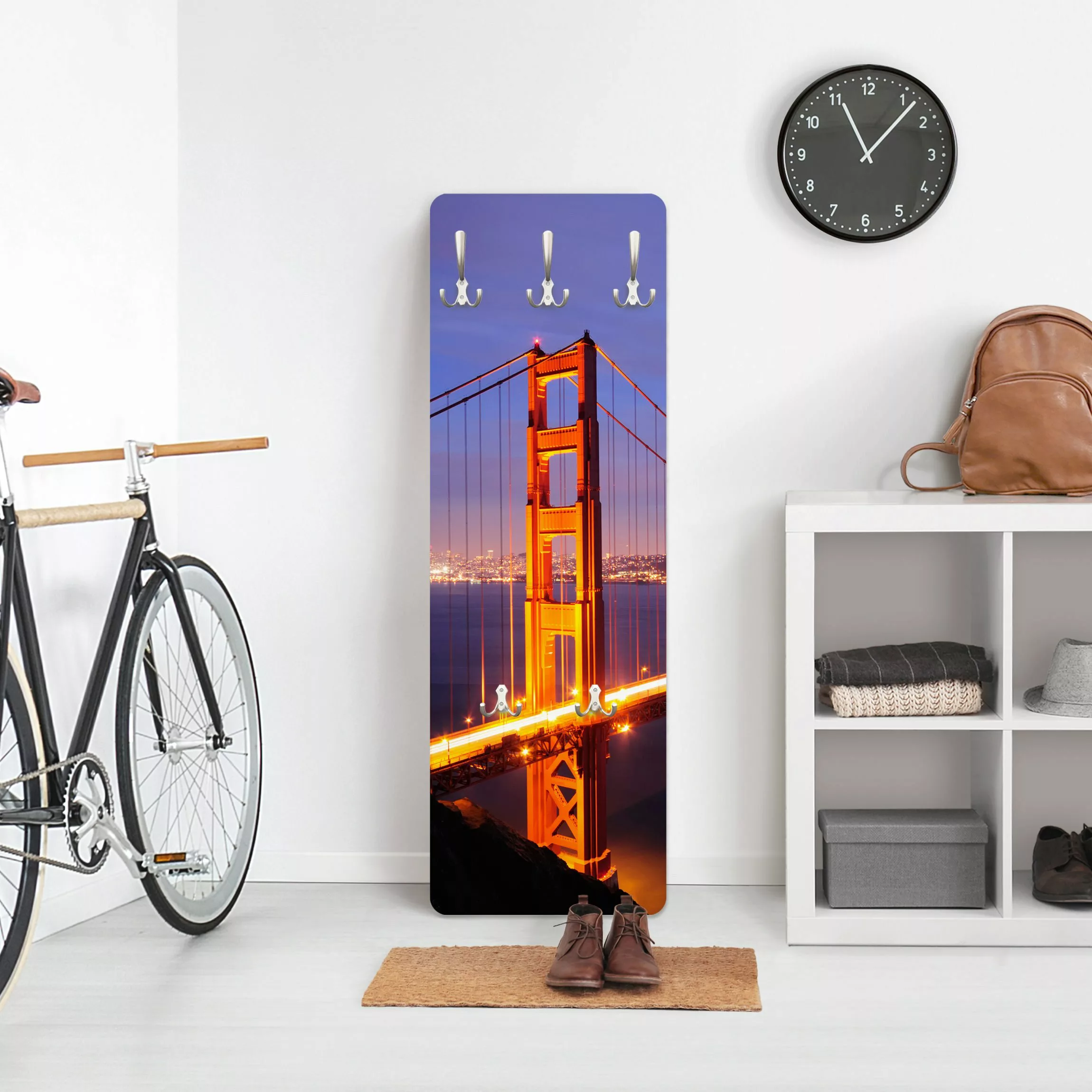 Wandgarderobe Holzpaneel Architektur & Skyline Golden Gate Bridge bei Nacht günstig online kaufen