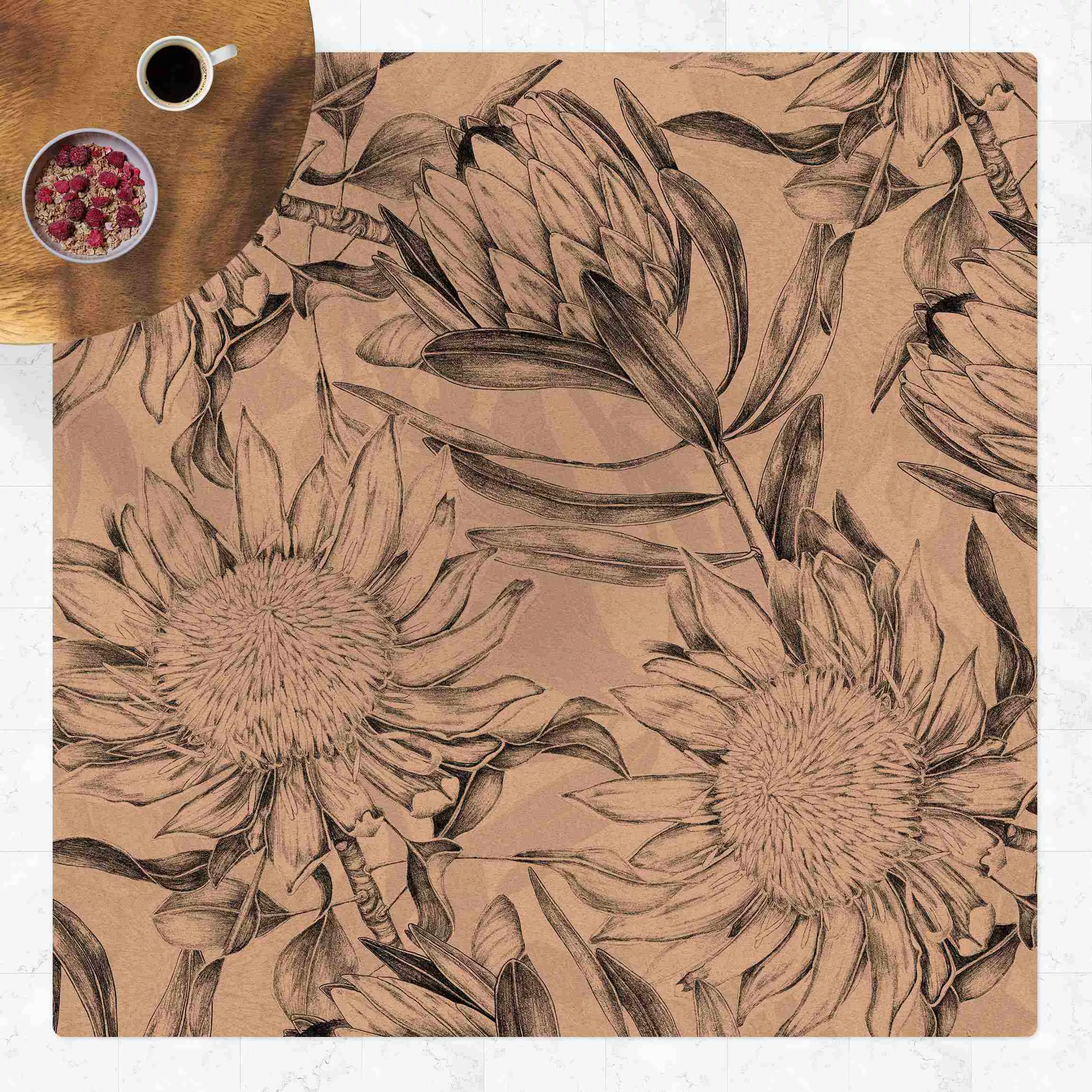 Kork-Teppich Florale Eleganz Vintage Protea günstig online kaufen