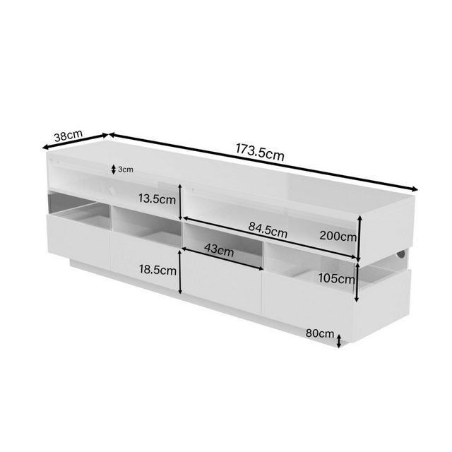 DOPWii TV-Schrank Hochglanz-TV-Schranktisch, lowboard mit LED-Beleuchtung, günstig online kaufen