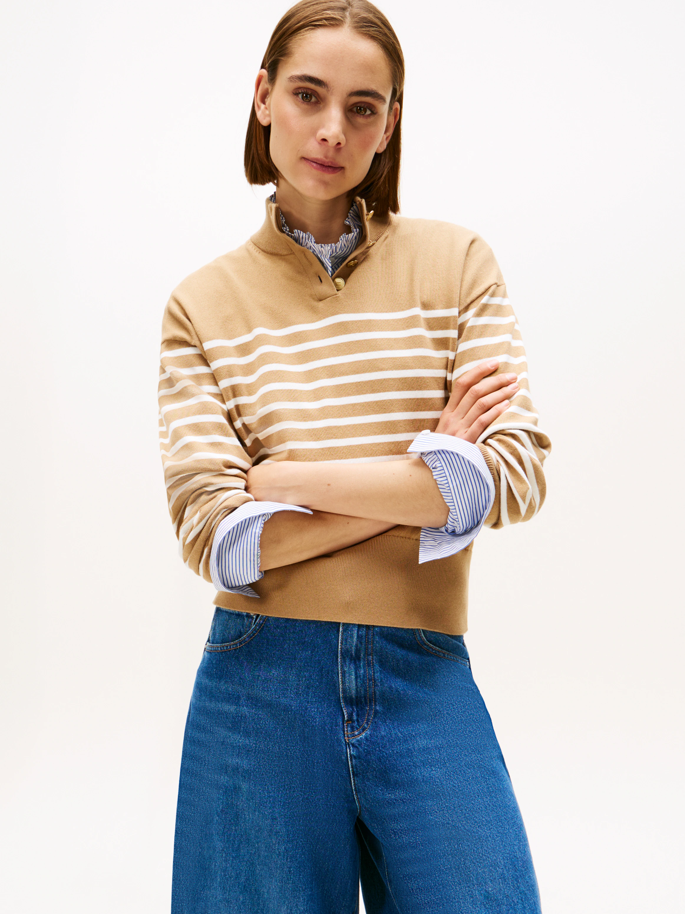 Tommy Hilfiger Strickpullover "CO JERSEY GOLD BTN MOCK-NK SWT", mit goldfar günstig online kaufen