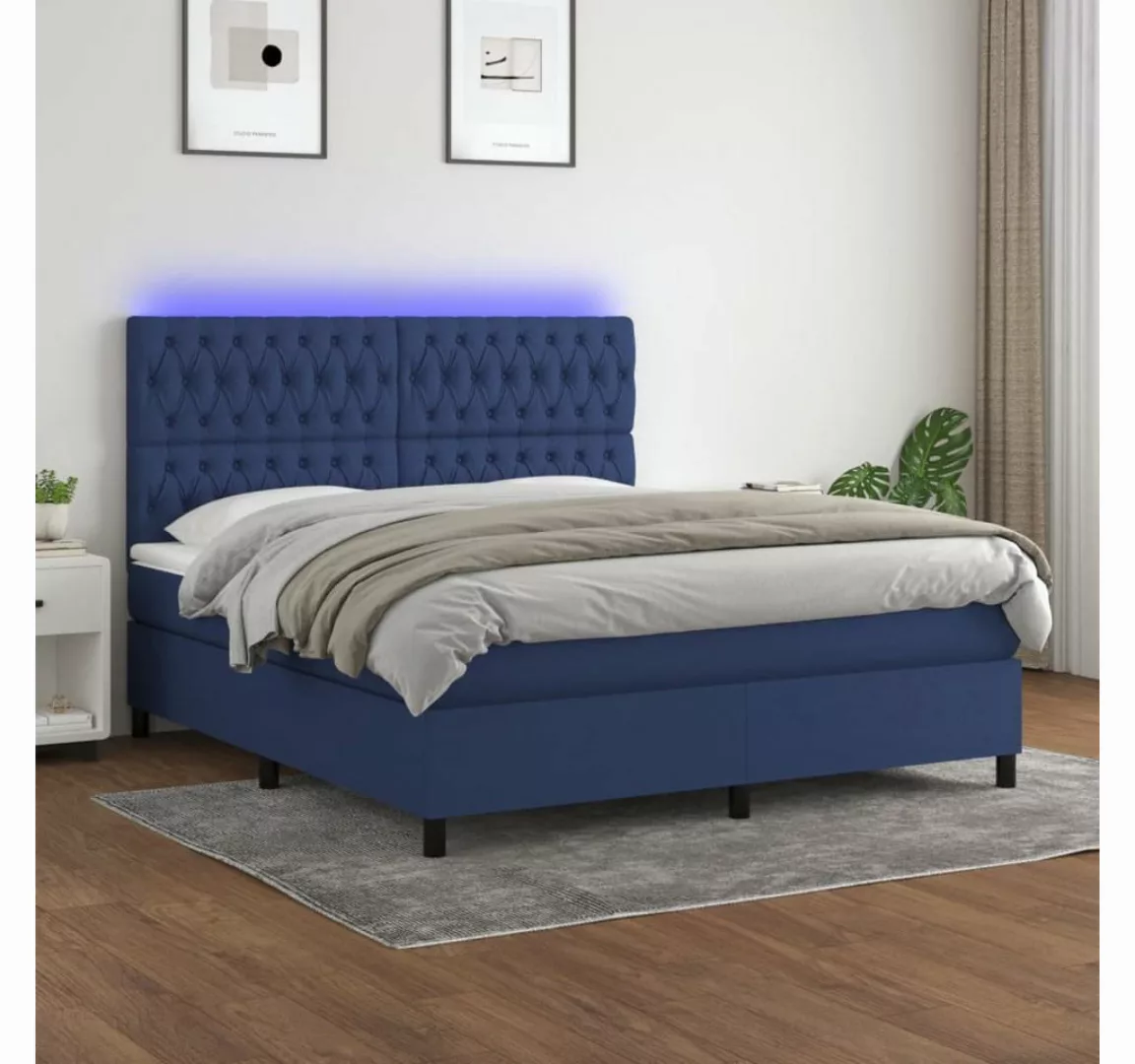 vidaXL Boxspringbett Boxspringbett mit Matratze LED Blau 160x200 cm Stoff B günstig online kaufen