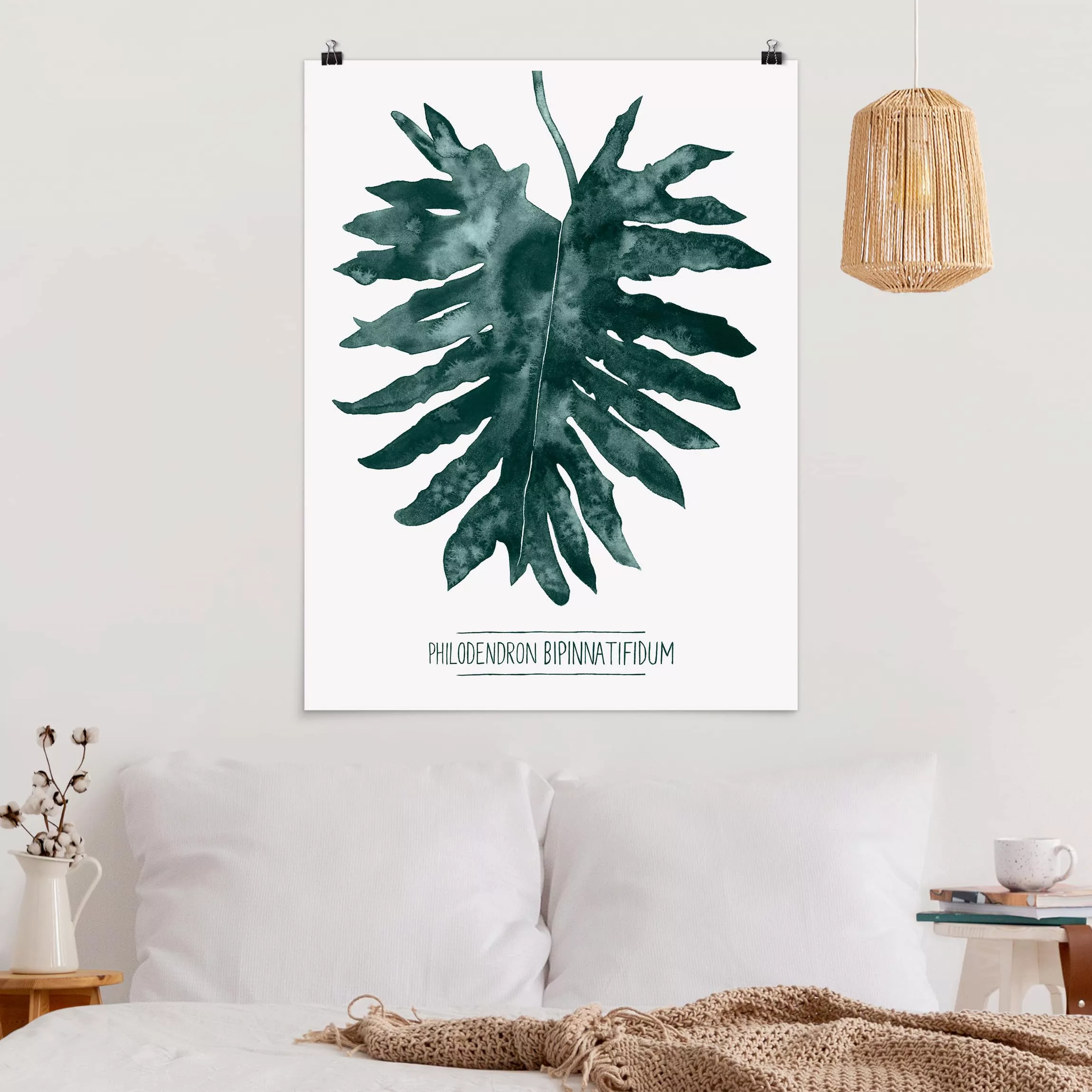 Poster Blumen - Hochformat Smaragdgrüner Philodendron Bipinnatifidum günstig online kaufen