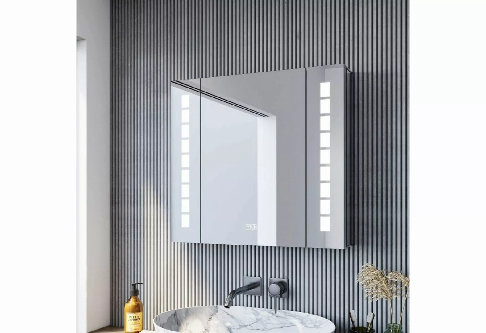 SONNI Spiegelschrank Spiegelschrank Bad mit LED Beleuchtung 65×60cm Alumini günstig online kaufen