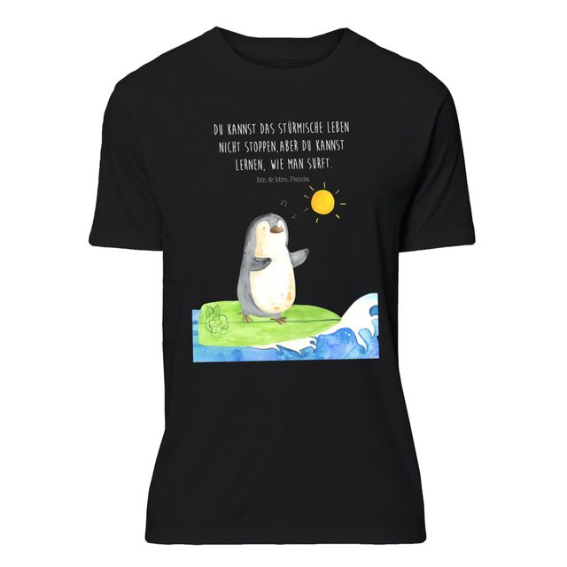 Mr. & Mrs. Panda T-Shirt Pinguin Surfer - Schwarz - Geschenk, Wellen, Urlau günstig online kaufen