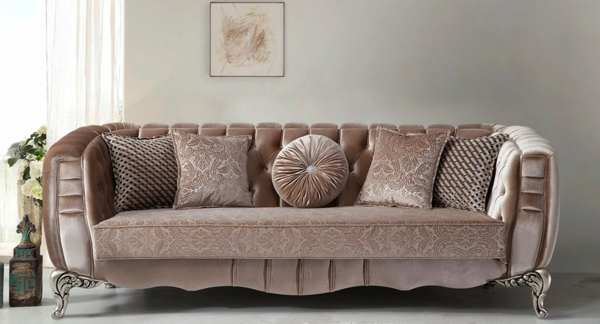 Casa Padrino Sofa Luxus Barock Sofa Rosa / Silber 235 x 103 x H. 82 cm - Ba günstig online kaufen