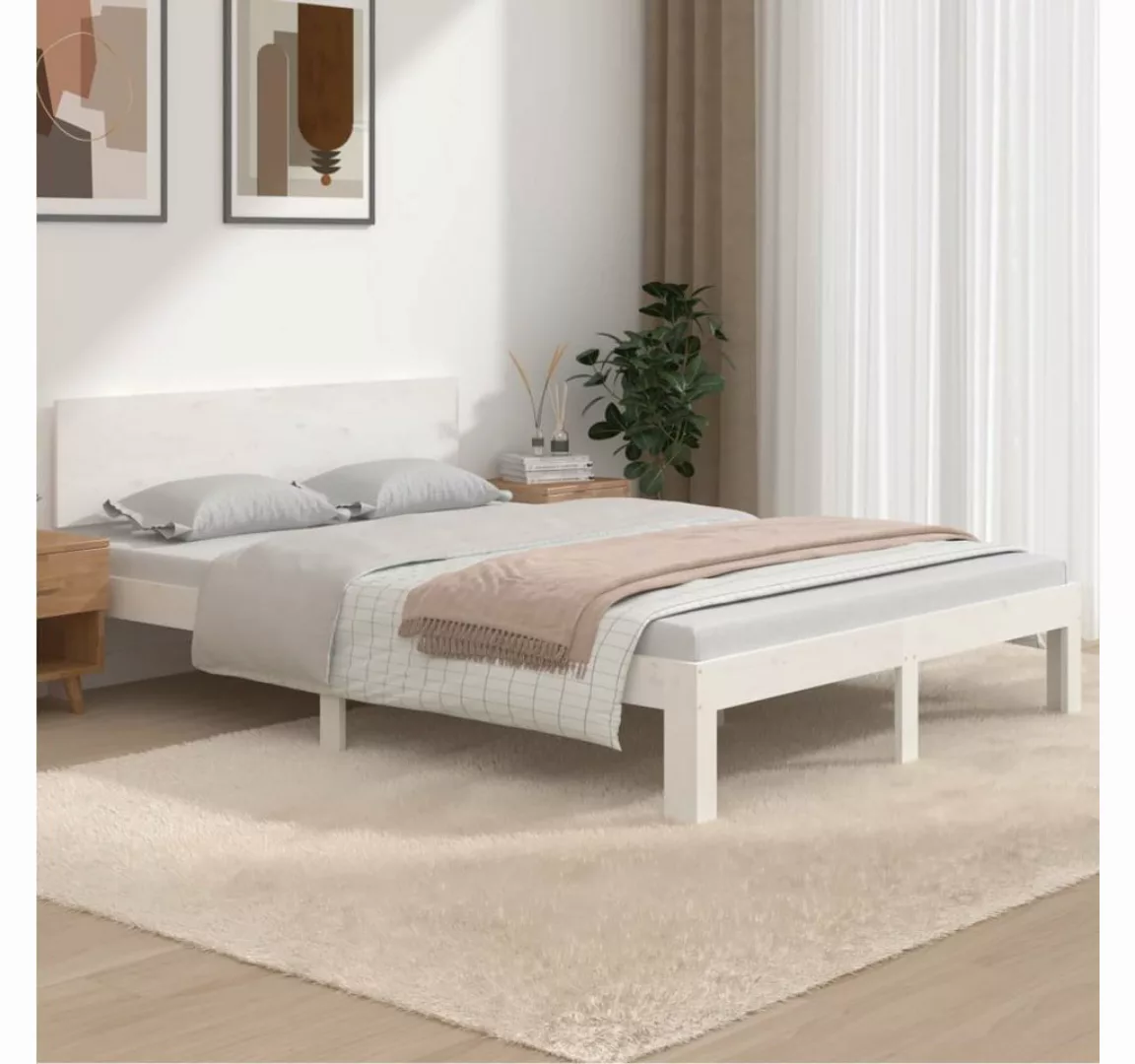 furnicato Bett Massivholzbett Weiß 135x190 cm günstig online kaufen