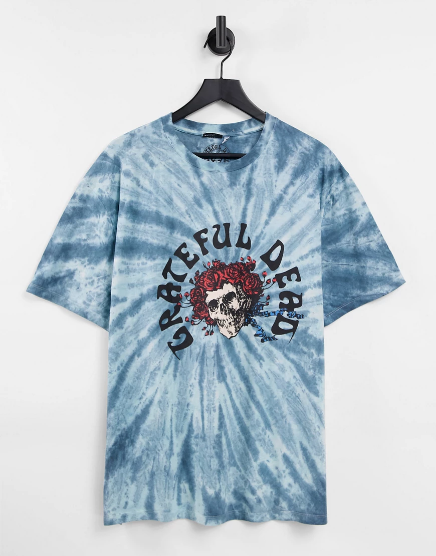 ASOS DESIGN – Batik-T-Shirt in Blau mit Grateful-Dead-Print günstig online kaufen