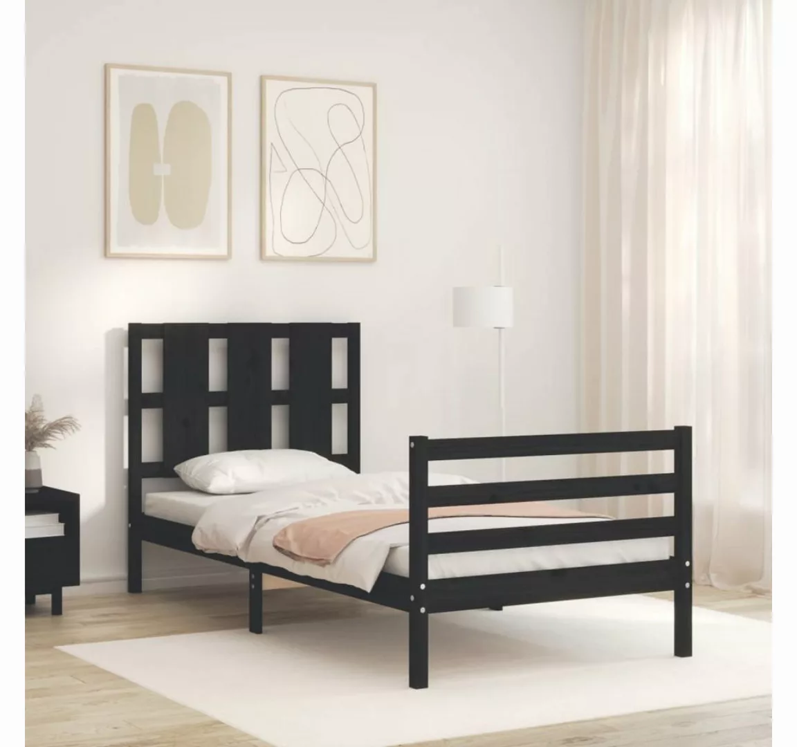 vidaXL Bett Massivholzbett mit Kopfteil Schwarz 90x200 cm günstig online kaufen