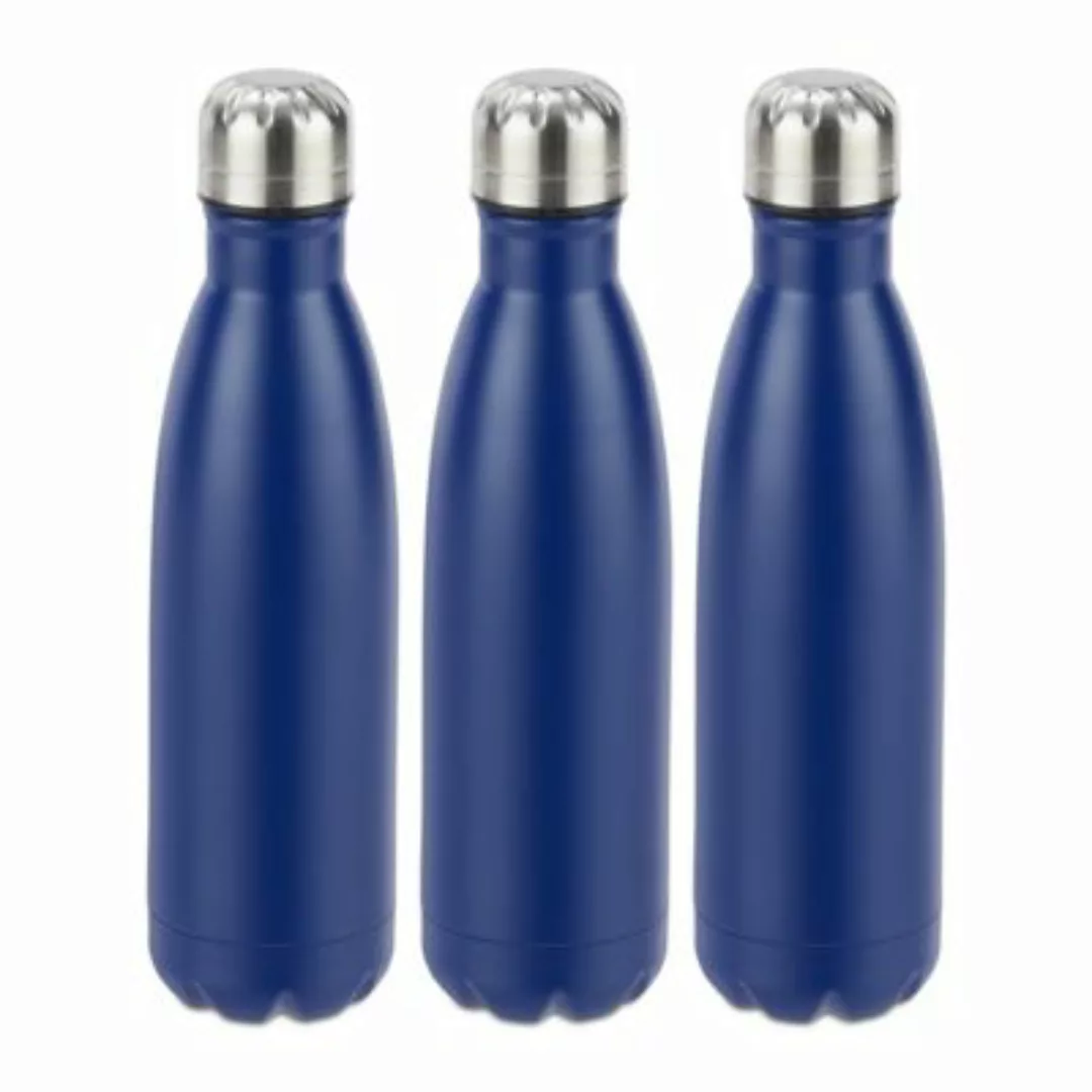 relaxdays 3 x Trinkflasche Edelstahl blau dunkelblau günstig online kaufen