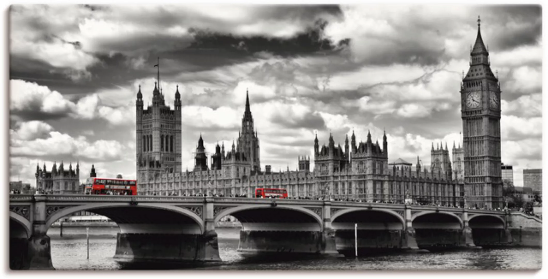 Artland Wandbild "London Westminster Bridge & Red Buses", Großbritannien, ( günstig online kaufen