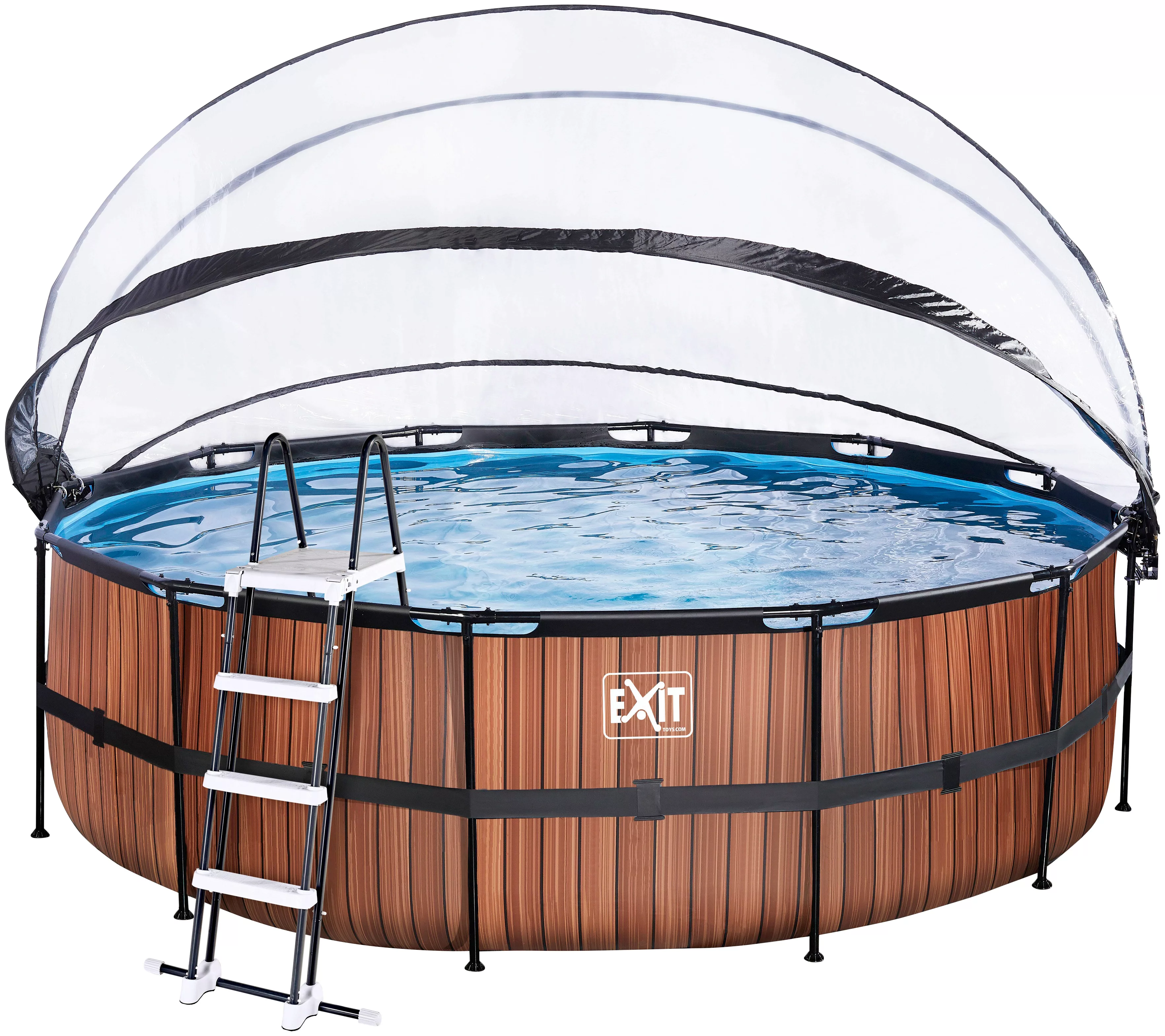 EXIT Wood Pool Braun Ø450x122cm m. Sandfilterpumpe u. Abdeckung günstig online kaufen