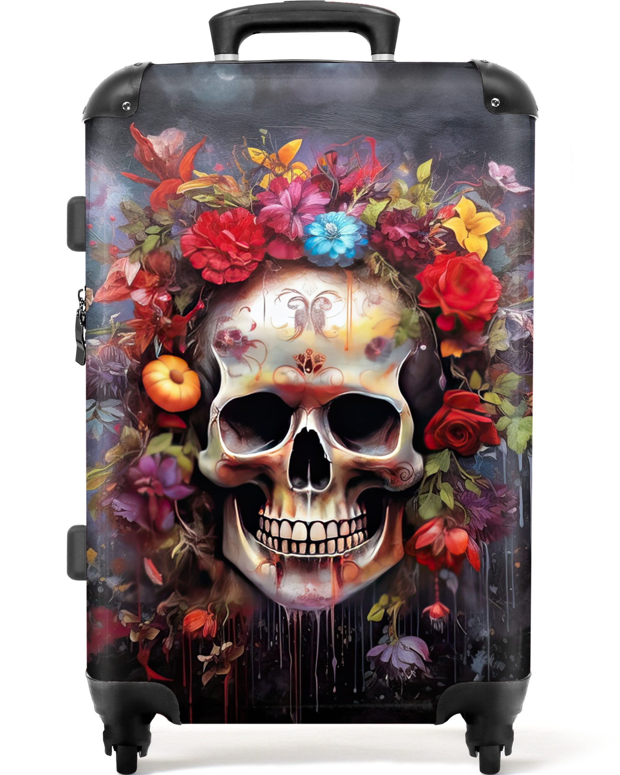 NoBoringSuitcases.com© Hartschalen-Trolley Totenkopf - Blumen - günstig online kaufen