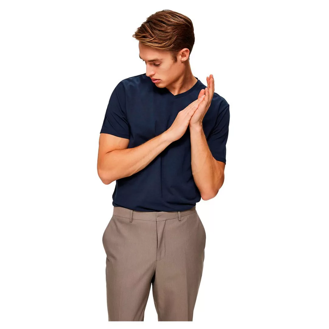 Selected New Pima Kurzarm-t-shirt Mit V-ausschnitt B 2XL Navy Blazer günstig online kaufen