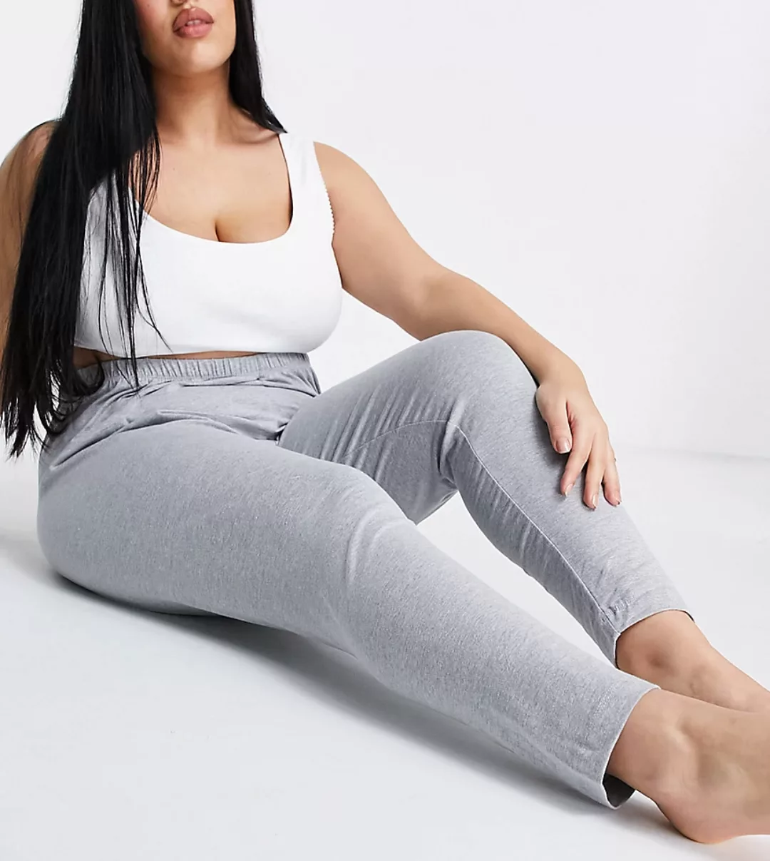 ASOS DESIGN Curve – Mix & Match – Pyjama-Leggings aus Jersey in Kalkgrau günstig online kaufen