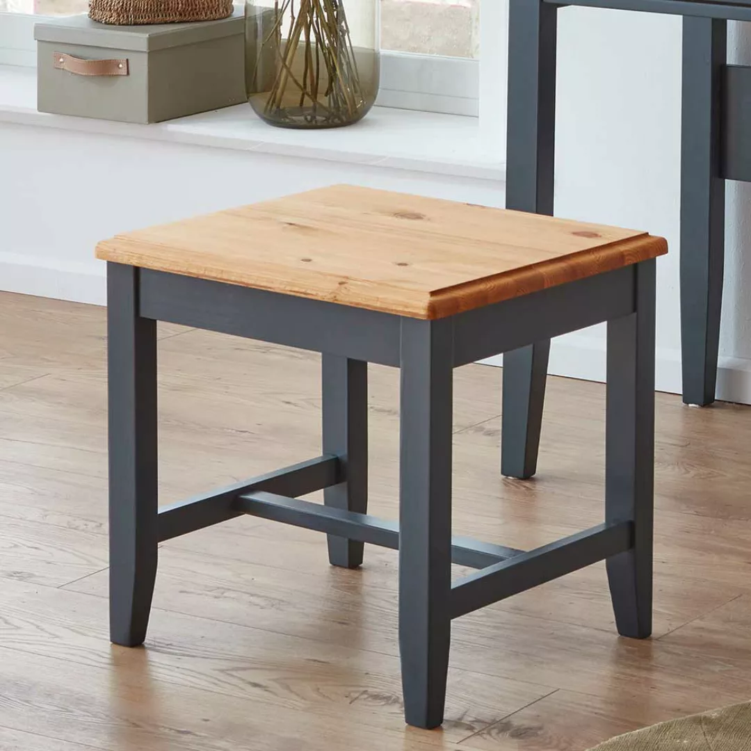 Holzhocker massiv in Kiefer Laugenfarben und Grau 41 cm hoch günstig online kaufen