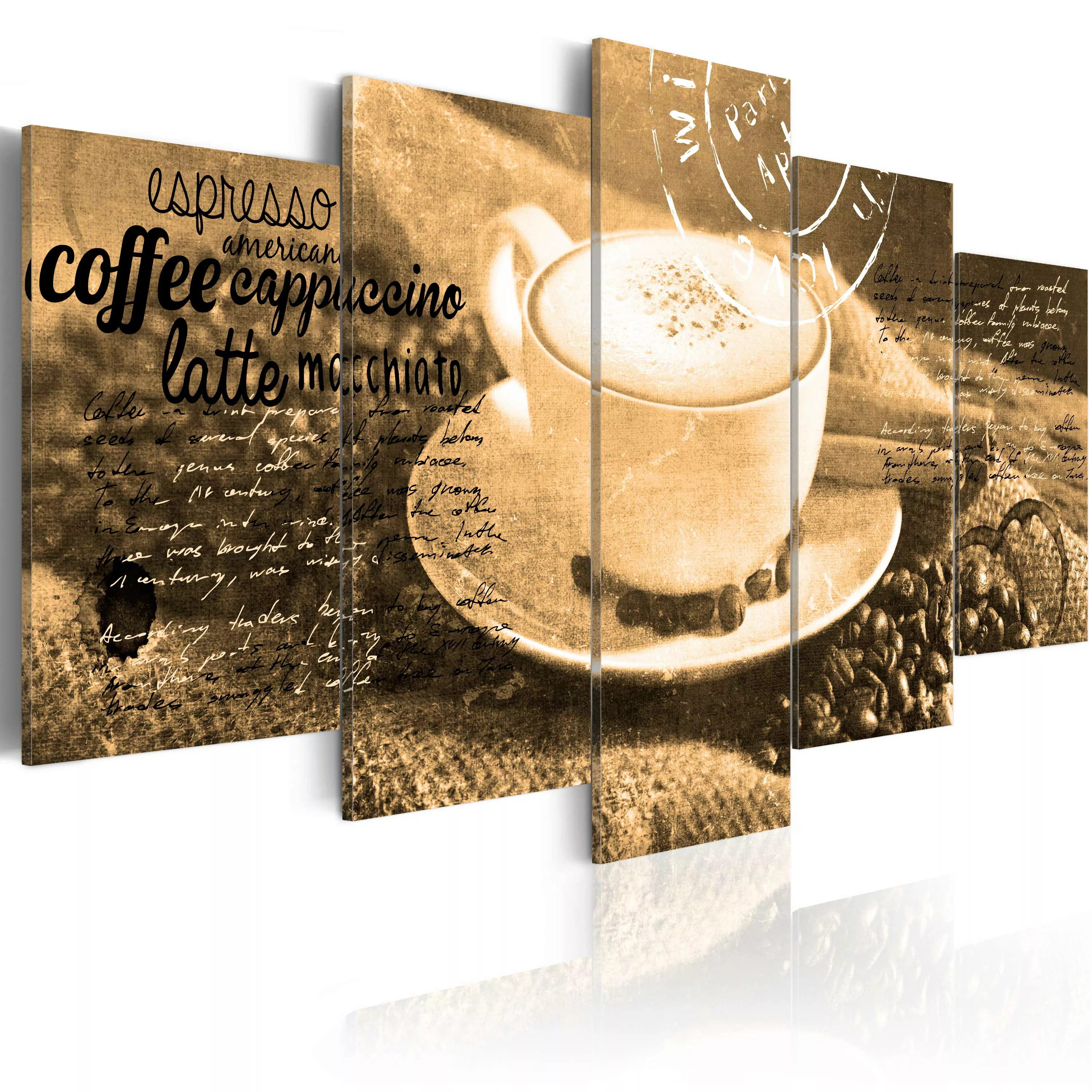 Wandbild - Coffe, Espresso, Cappuccino, Latte Machiato ... - Sepia günstig online kaufen