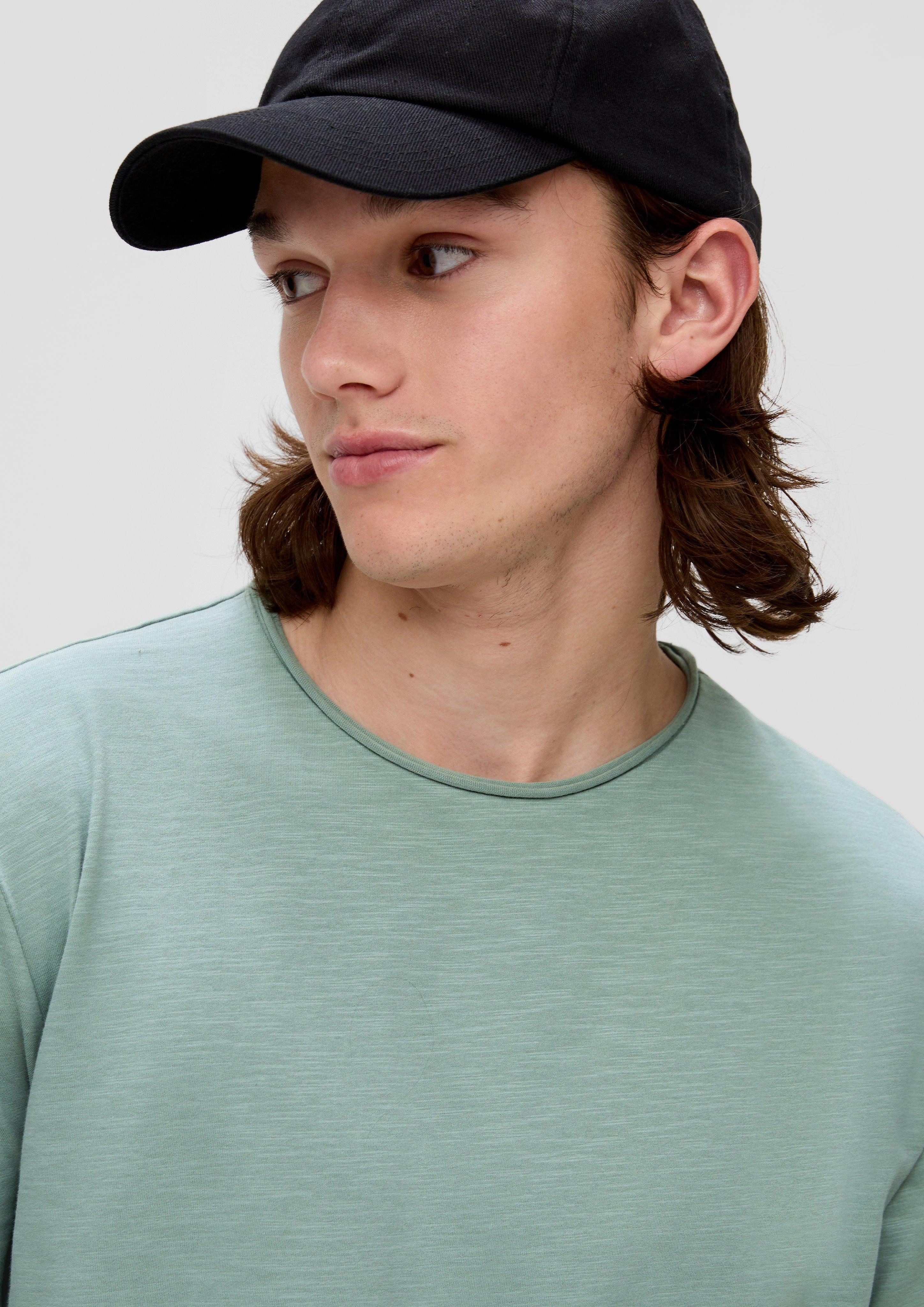 QS Kurzarmshirt Baumwollshirt mit Rollkante und günstig online kaufen