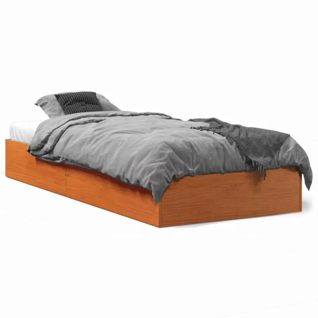 vidaXL Bettgestell Massivholzbett Wachsbraun 90x200 cm Kiefer Bett Bettgest günstig online kaufen