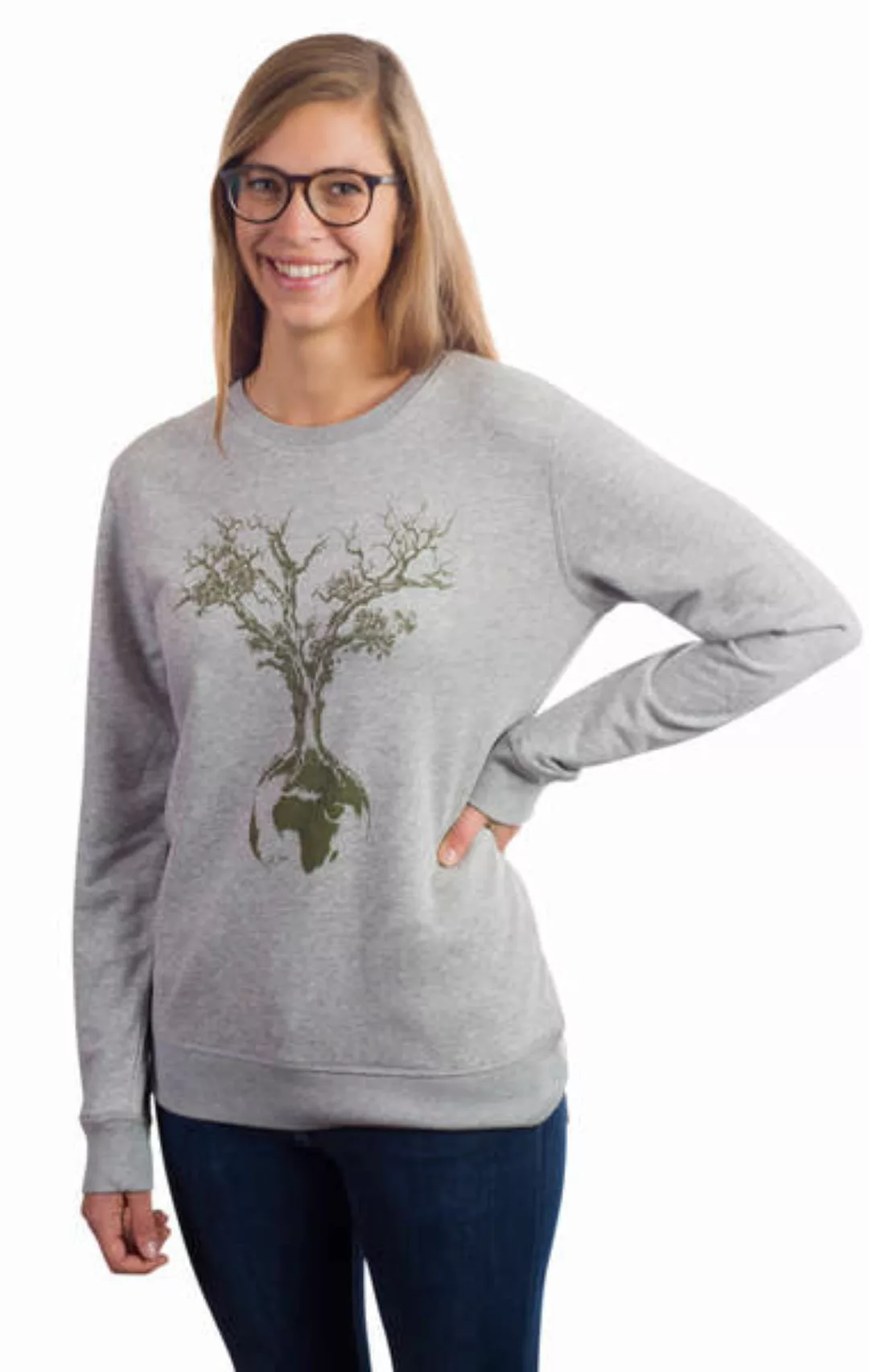 Sweater Aus Biobaumwolle Fairwear Für Damen "Weltenbaum" In Heather Grey günstig online kaufen