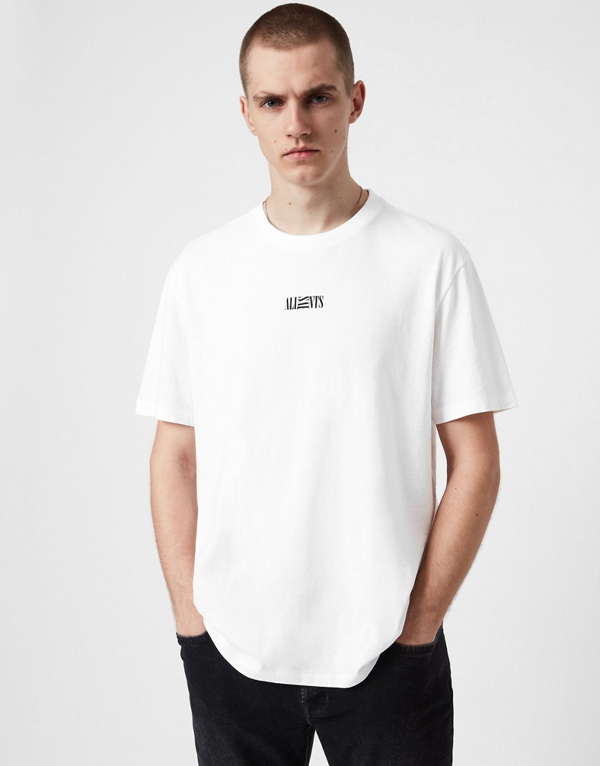 AllSaints – Opposition – T-Shirt in Weiß mit Logo auf der Brust günstig online kaufen